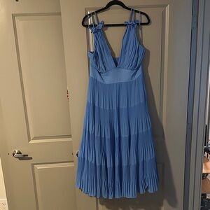 Anthropologie Sky-Blue Pleated Midi Dress with Ruffled Straps